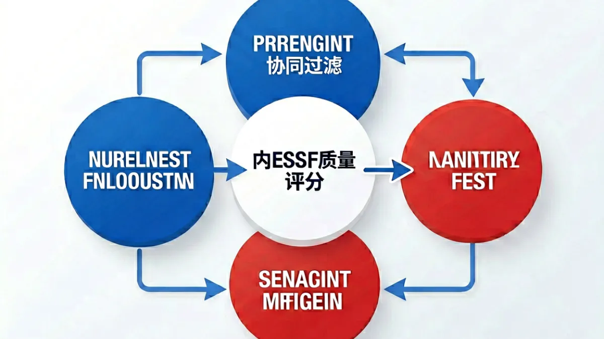 G头条推荐算法三层结构示意图，展示协同过滤、内容质量分与多样性干预的关系